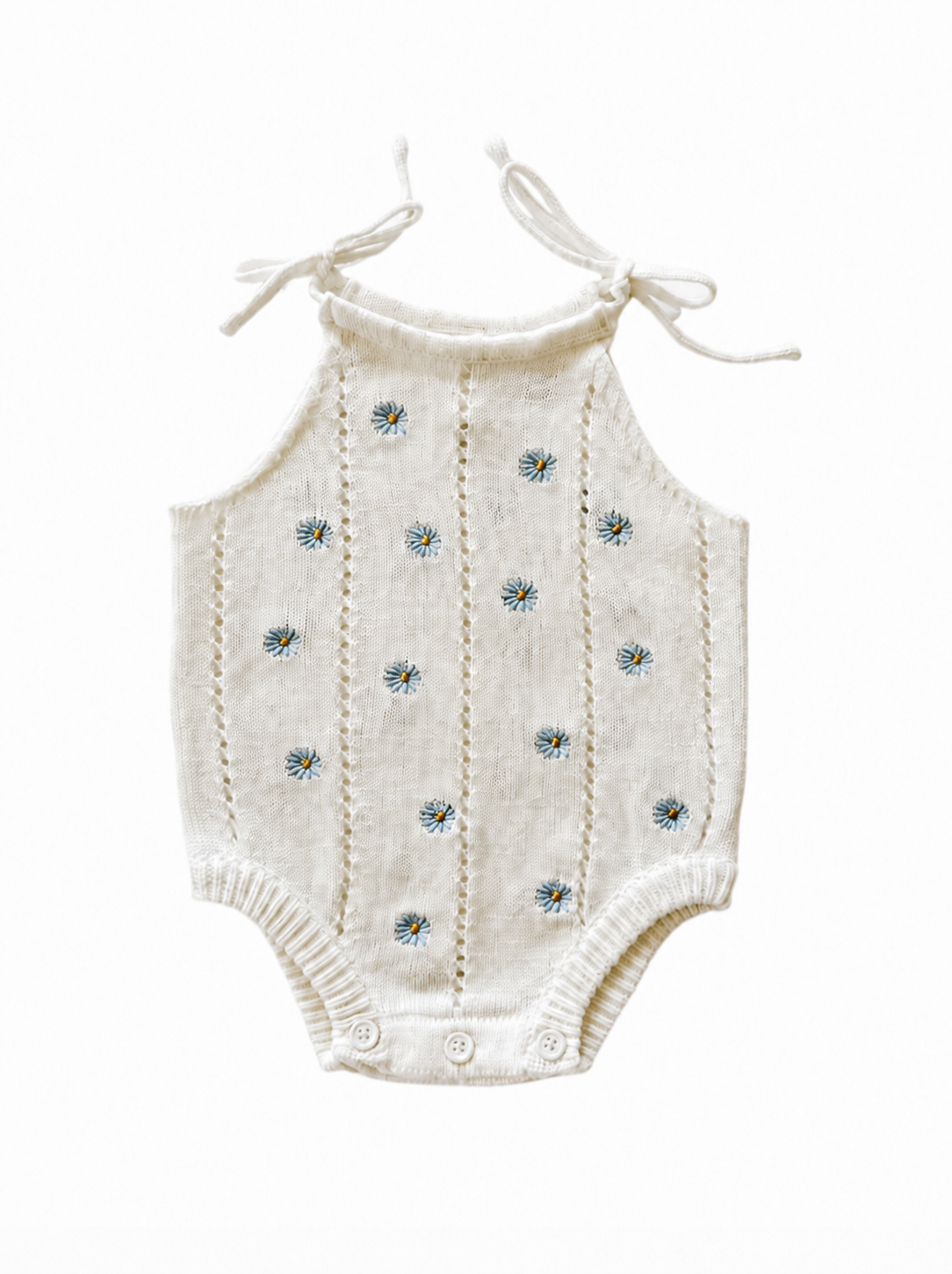 Embroidered blue Daisy cotton Romper - special price