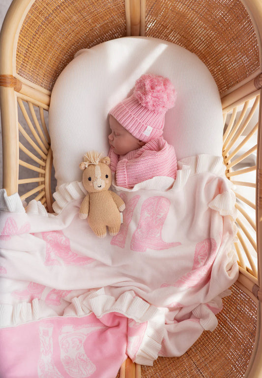 KNIT BLANKET | PINK COWGIRL BOOTS