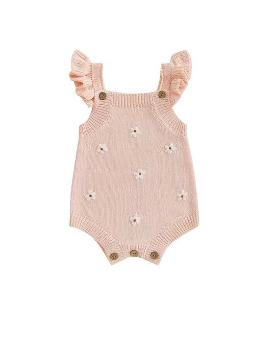 Josie cotton knit Romper- Pink