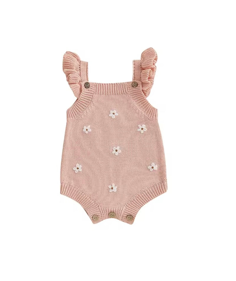 Josie cotton knit Romper- Dusty Pink