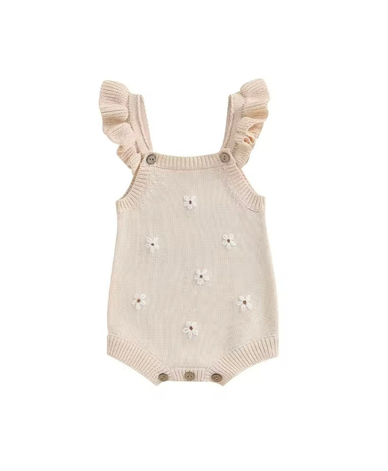 Josie cotton knit Romper- Beige