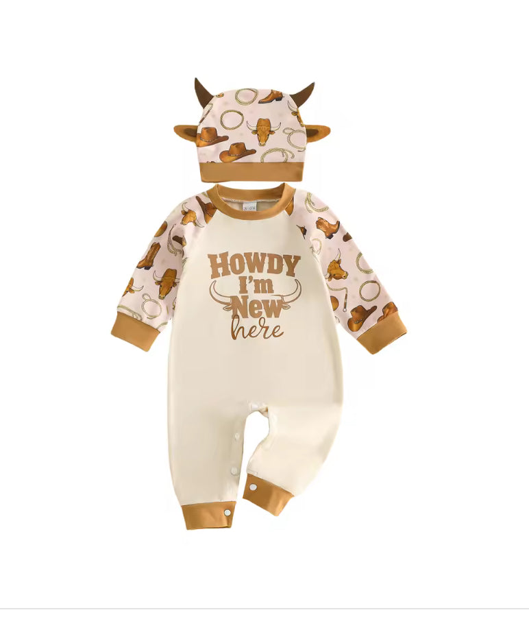 Howdy I’m New Here-Cotton Romper Set