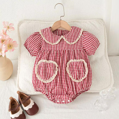 Red and White Gingham Romper