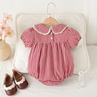 Red and White Gingham Romper