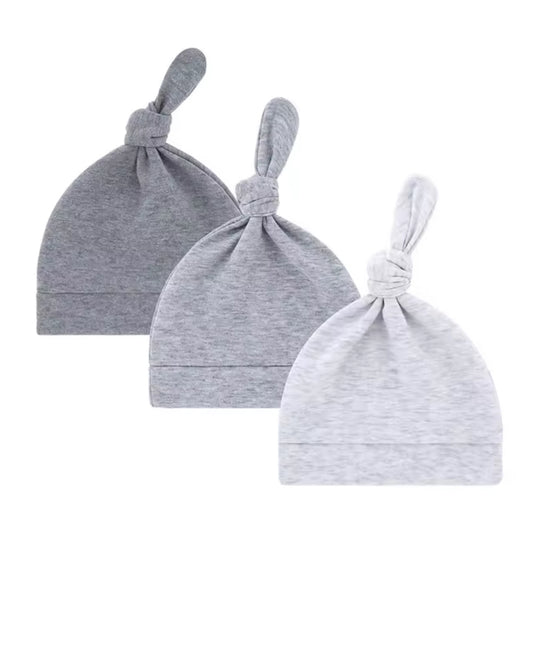 Cotton top knot beanie 0-3mths - 3 piece set