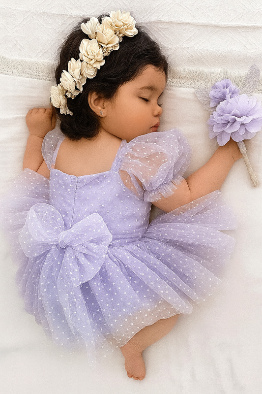 Nardia spotted tulle Dress Romper - Lavender purple