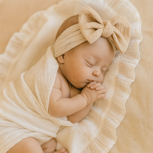 Ruffle edge cotton swaddle -Cream