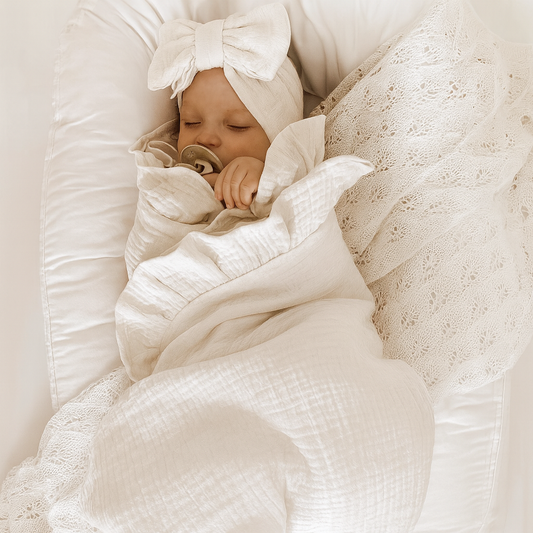 Ruffle edge cotton swaddle -white
