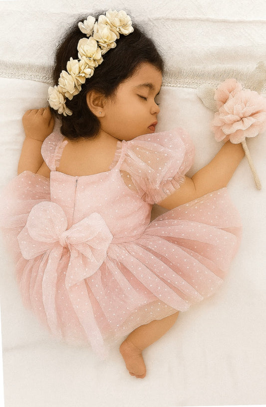 Nardia spotted tulle Dress Romper - Peachy Pink