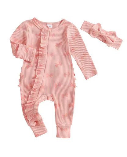 Rachael bow print cotton romper Set