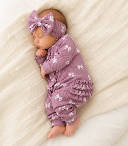 Rachael bow print cotton romper Set