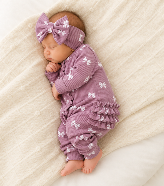 Rachael bow print cotton romper Set