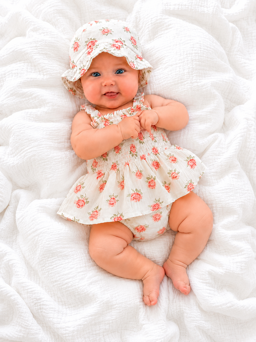 Sophia 2 peice hat and romper cotton Set