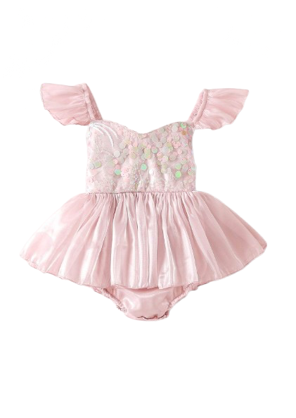 Annabelle - mermaid sequined Romper- Dusty Pink