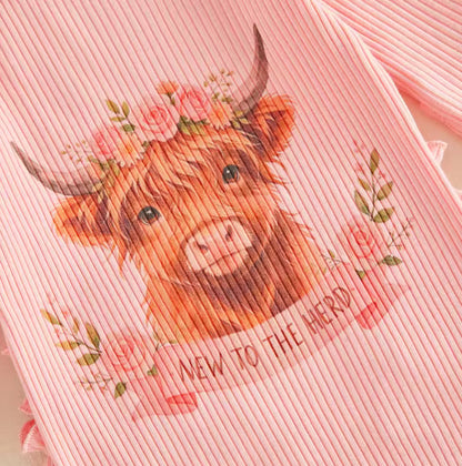 New to the herd cotton Romper-  Highland cow- Style B