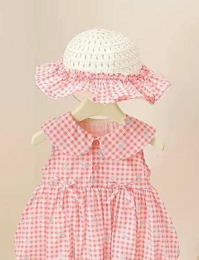 Alexandra cotton gingham Romper /dress Hat Set