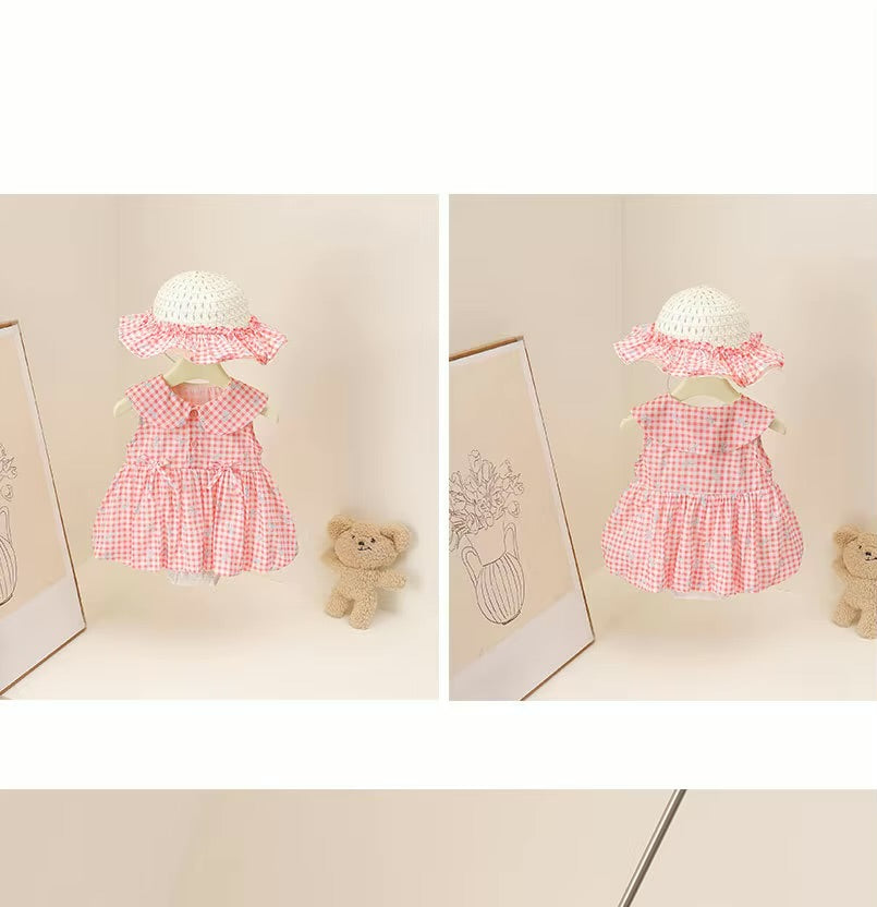 Alexandra cotton gingham Romper /dress Hat Set