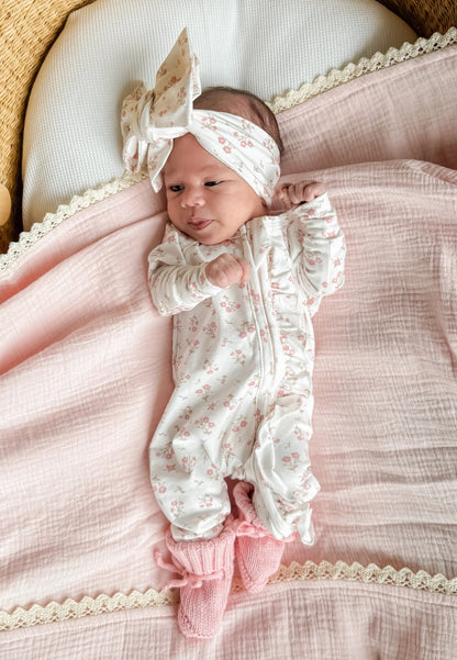 FRILL ZIP ROMPER | PAISLEY PEONY