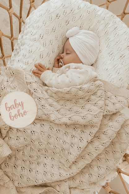 Chloe leaf knit cotton Blanket