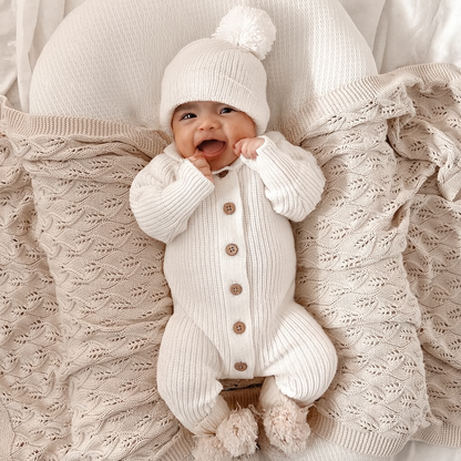 Chloe leaf knit cotton Blanket