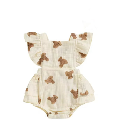 Layla Teddy bear print Cotton Romper