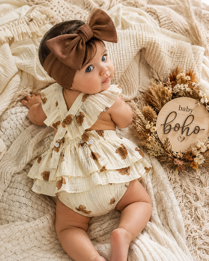 Layla Teddy bear print Cotton Romper